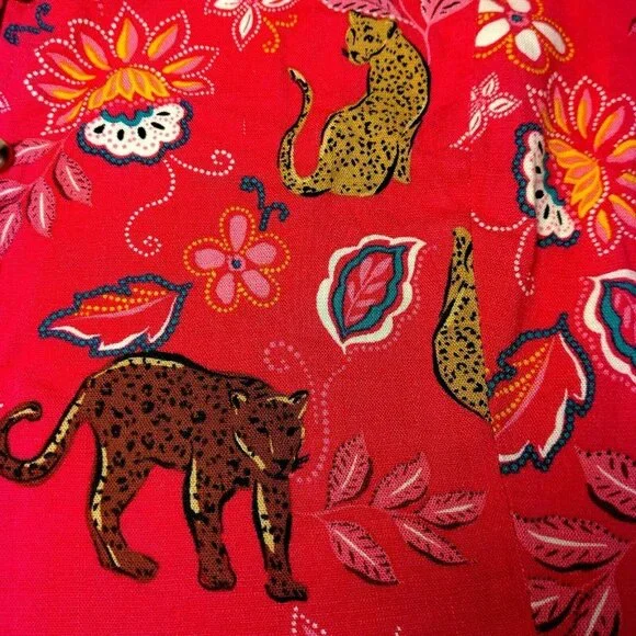 Torrid Size 5 Plus Size Pink Leopard Dress Midi Rouched Short Sleeve Belted Cat - Picture 15 of 16